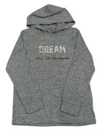 Šedá melírovaná úpletová mikina s nápisem a kapucí Yd.