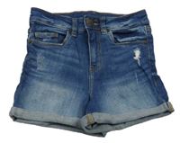 Modré riflové high waist kraťasy s prošoupáním Page One Young