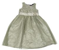 Šedo-khaki slavnostní šaty s flitry a tylovou sukní BPC