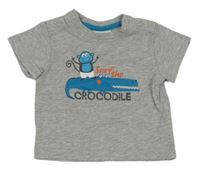 Šedé melírované tričko s krokodýlem a opicí Topomini