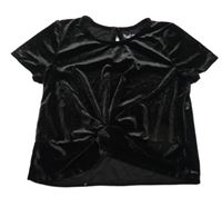 Černé třpytivé sametové crop tričko s uzlem Nutmeg