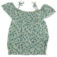 Světlezeleno-zelené květované tričko s volánem H&M