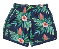 Tmavomodré plážové kraťasy s listy H&M