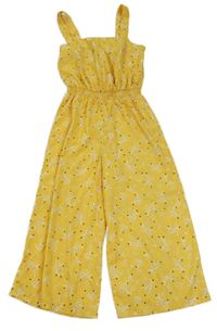 Hořčicový květovaný lehký culottes overal New Look
