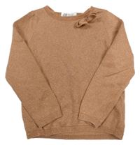 Béžový svetr se zlatými třpytkami a mašlí H&M