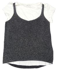 Černo-stříbrný žebrovaný pletený top s všitým tričkem H&M