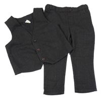 2set - Tmavošedo-černé kostkované slavnostní kalhoty + vesta H&M