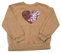 Hnědá mikina se srdcem z překlápěcích flitrů H&M