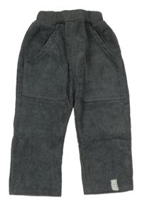 Šedé sametové žebrované zateplené kalhoty 