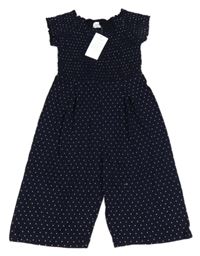 Nové - Tmavomodrý puntíkatý lehký culottes overal Dunnes 