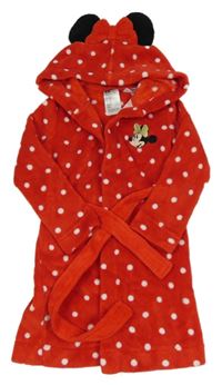 Červený puntíkatý chlupatý župan s Minnie a kapucí H&M