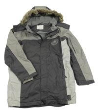 Šedo-tmavošedá šusťáková funkční lyžařská bunda s kapucí Vertbaudet