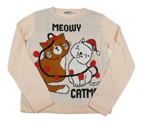 Meruňkový lehký svetr s kočkami a nápisem Pepperts