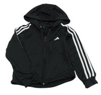 Černá sportovní funkční propínací mikina s pruhy a kapucí Adidas