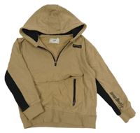 Hnědo-černá mikina s kapsou a kapucí C&A