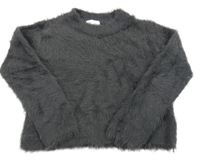 Tmavošedý chlupatý crop svetr H&M