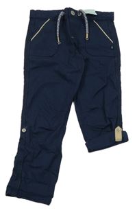 Nové - tmavomodré plátěné rolovací kalhoty obaibi