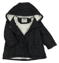 Tmavomodro-zlatý melírovaný úpletový zateplený kabát s kapucí orchestra