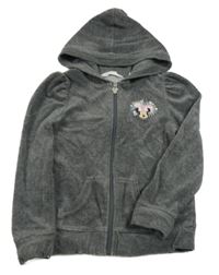 Šedá sametová propínací mikina s Minnie a kapucí H&M