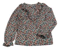 Černo-modro-červené květované triko s volánkem F&F