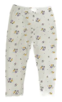 Bílé žebrované květované legíny 