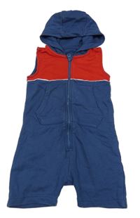 Tmavomodro-červený teplákový kraťasový overal s kapucí George