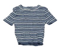 Tmavomodro-bílé pruhované žebrované úpletové crop tričko H&M
