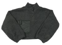 Tmavošedá huňatá crop mikina s kapsou Primark