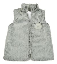 Šedá melírovaná kožešinová podšitá vesta s vlkem 