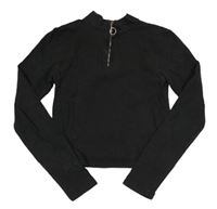 Antracitové crop triko se zipem New Look