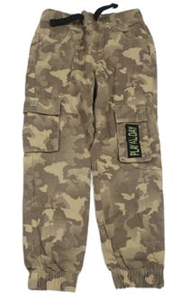 Béžovo-hnědé army plátěné teplákové cuff kalhoty F&F