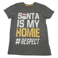 Šedé melírované tričko s nápisem a Santou Rebel