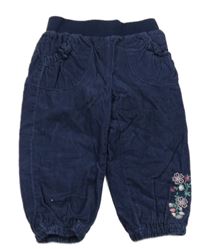 Tmavomodré podšité manšestráky s květy Topomini