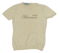 Béžová svetrová vesta s nápisem z kamínků 