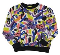 Bílo-černo-zeleno-barevná vzorovaná mikina s logy a smajlíky Nike