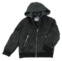 Černá koženková bunda s teplákovou kapucí Dopodopo