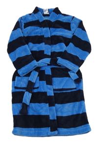 Modro-tmavomodrý pruhovaný plyšový župan Alive