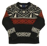 Tmavošedo-smetanovo-červený vzorovaný svetr GAP