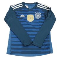 Modro-tmavomodré pruhované sportovní triko s výšivkami Adidas