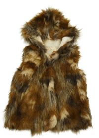 Hnědá kožešinová podšitá vesta s kapucí Next