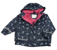 Tmavomodrá voděodolná zateplená bunda s jednorožci a kapucí Kiki&Koko