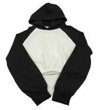 Bílo-černá crop mikina s kapucí Shein