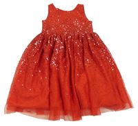 Červené tylové slavnostní šaty s flitry H&M