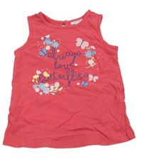 Fuchsiový top s nápisem a květy 