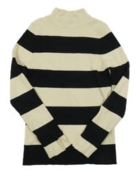 Béžovo-černý žebrovaný pruhovaný svetr S. Oliver