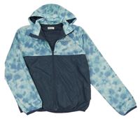 Tmavomodro-světlemodrá batikovaná jarní bunda s nápisem a kapucí H&M