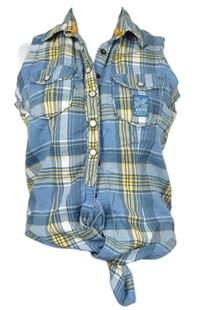 Dámská světlemodro-okrová kostkovaná halenka s uzlem Superdry