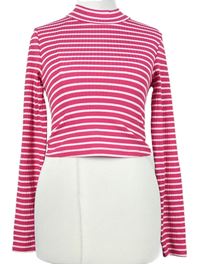 Dámské tmavorůžovo-růžové pruhované žebrované crop triko Primark