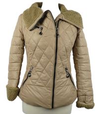 Dámská béžová šusťáková prošívaná zimní bunda s kožíškem Marco&Co