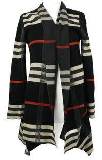 Dámský černo-béžovo-červený pruhovaný svetrový cardigán FWM 